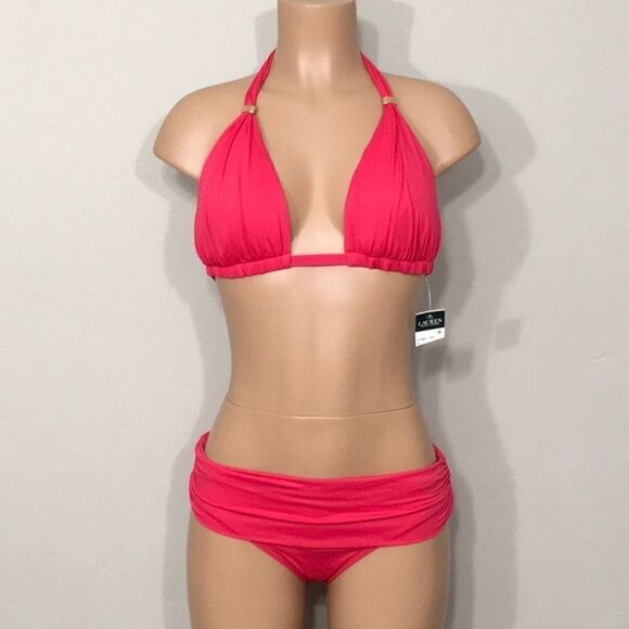 New. Lauren Ralph Lauren Raspberry bikini set. 16-top/14-bottom - Picture 2 of 12